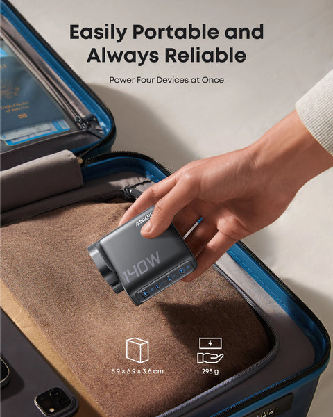 Anker 140W 4-Port PD 3.1 GaN Charger with USB-C Cable – Smart Display Fast Charger