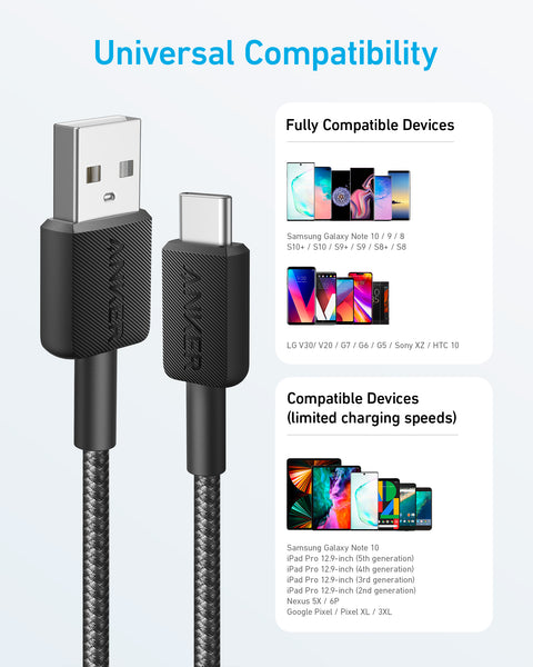 Anker 322 USB-A to USB-C Cable (6ft Braided) Black