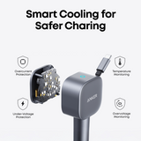 Anker 75W USB‑C Car Charger – Built‑In Retractable Cable (Silver)