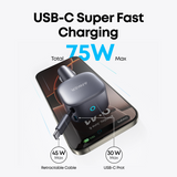 Anker 75W USB‑C Car Charger – Built‑In Retractable Cable (Silver)