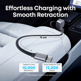 Anker 75W USB‑C Car Charger – Built‑In Retractable Cable (Silver)