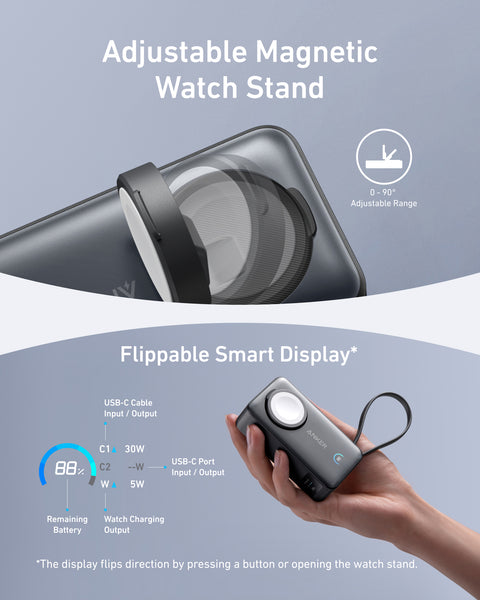 Anker MagGo, 10000mAh Power Bank with 30W USB‑C Built‑in Cable and Apple Watch Wireless Charger