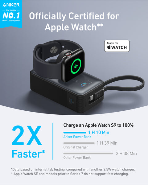 Anker MagGo, 10000mAh Power Bank with 30W USB‑C Built‑in Cable and Apple Watch Wireless Charger