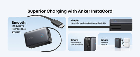 Anker Nano 10000mAh Power Bank – 45W Built‑In Retractable USB‑C Cable