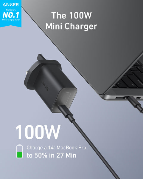 Anker Nano Charger 100W GaN – Compact USB-C Fast Charger with 6 ft Cable