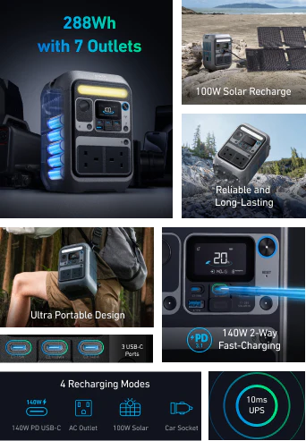 Anker SOLIX C300 288Wh Portable Power Station – 300W