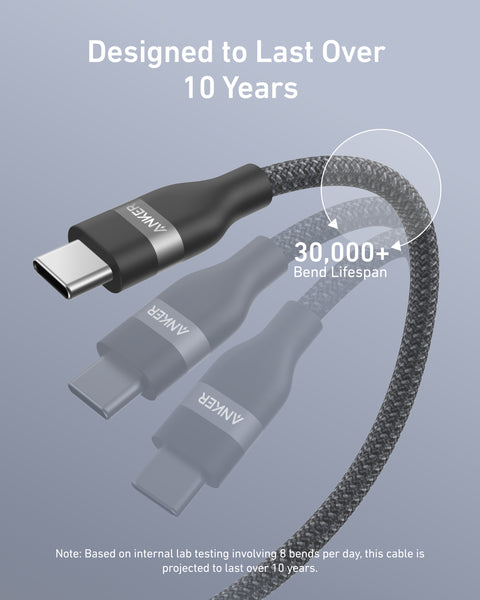 Anker USB-C to USB-C Cable 240W Upcycled-Braided 0.9m/3ft - Super Fast Eco-Friendly Charging