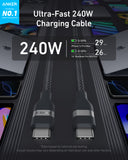 Anker USB-C to USB-C Cable 240W Upcycled-Braided 0.9m/3ft - Super Fast Eco-Friendly Charging