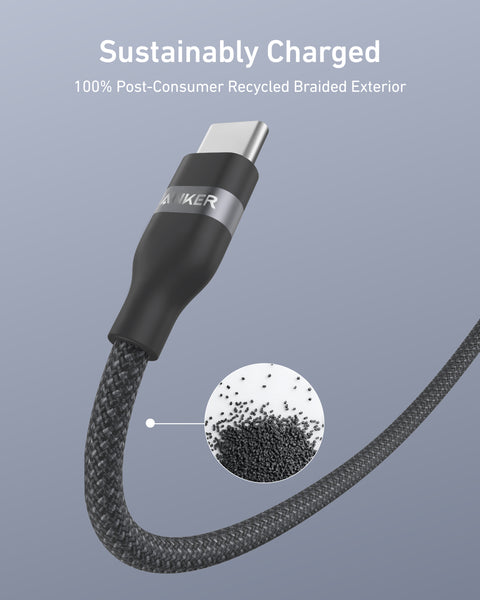 Anker USB-C to USB-C Cable 240W Upcycled-Braided 0.9m/3ft - Super Fast Eco-Friendly Charging