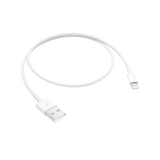 White USB cable with Lightning connector on a white background