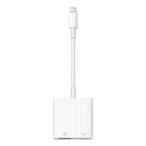 White USB-C to Lightning adapter on a white background