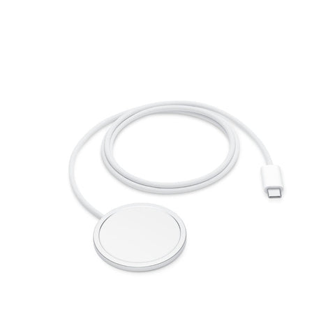 White circular charging pad with USB-C cable on a white background