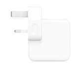 White USB-C power adapter on a white background