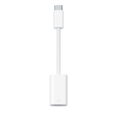 White USB-C to Lightning adapter on a white background