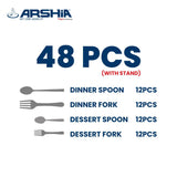 Arshia TM1401S-3485, 48-Piece Silver Cutlery Set With Stand