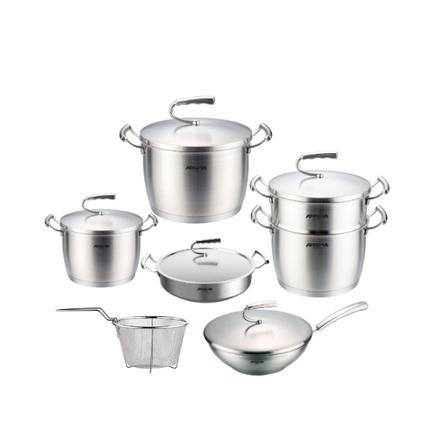 Arshia SS612-3001, 12-Piece Stainless Steel Cookware Set