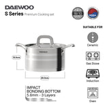 Daewoo 18/10 Stainless Steel Cookware Set of 7 Pcs (28, 24, 20 cm Pots, 24cm Pan) - Silver