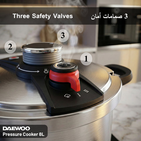Daewoo 3-In-1 Stainless Steel Pressure Cooker 8L - 3 PSI Settings