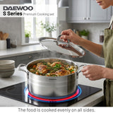 Daewoo 18/10 Stainless Steel Cookware Set of 7 Pcs (28, 24, 20 cm Pots, 24cm Pan) - Silver
