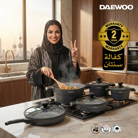 Daewoo X Series Non-Stick Granite Coating Cookware Set Of 11 pcs (32,28,24 cm Pot, 28 cm Pan, 28 cm Casserole), 2 Pcs of Utensil Tools - Black