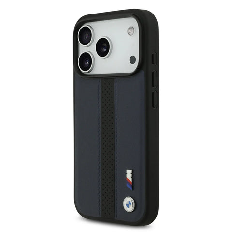 BMW, PU Leather Case with Perforated Stripes & Metal Logos, iPhone 17 Pro