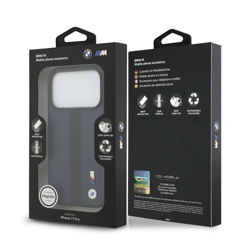 BMW, PU Leather Case with Perforated Stripes & Metal Logos, iPhone 17 Pro