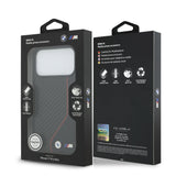 BMW, PU Leather & Carbon Case with Colored Line Stitch, iPhone 17 Pro Max