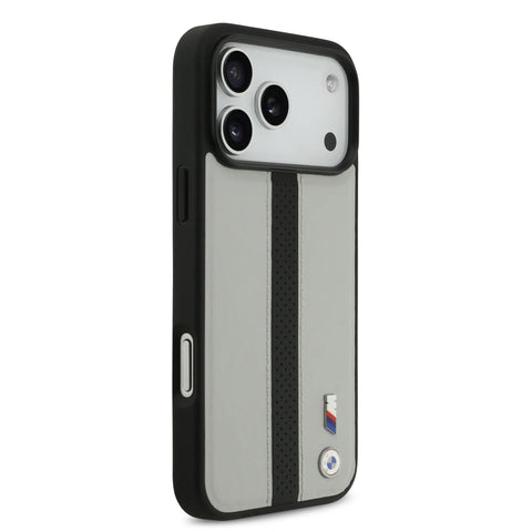 BMW, PU Leather Case with Perforated Stripes & Metal Logos, iPhone 17 Pro Max