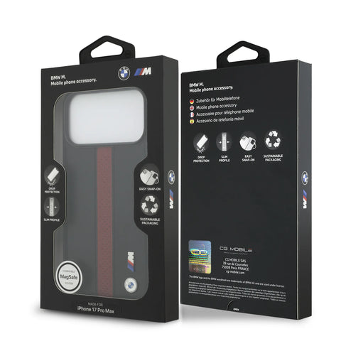 BMW, PU Leather Case with Perforated Stripes & Metal Logos, iPhone 17 Pro Max
