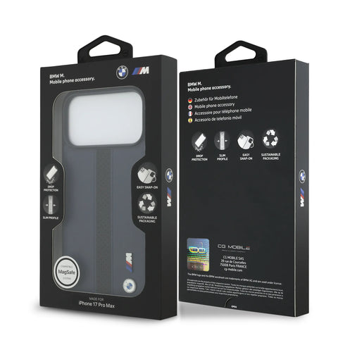 BMW, PU Leather Case with Perforated Stripes & Metal Logos, iPhone 17 Pro Max