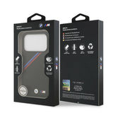 BMW, MagSafe PU Leather Case With Tricolor Slanted Stripes & Metal Logos, iPhone 17 Pro Max
