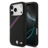 BMW, MagSafe PU Leather Case With Tricolor Slanted Stripes & Metal Logos, iPhone 17 Pro