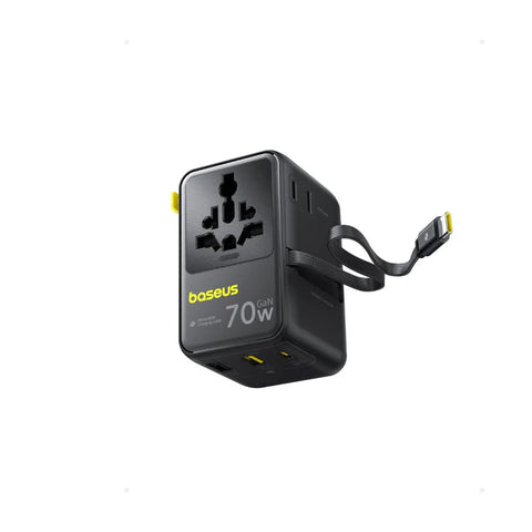 Baseus EnerCore CG11 6-in-1 Universal Travel Adapter with Retractable Cable 70W - Black