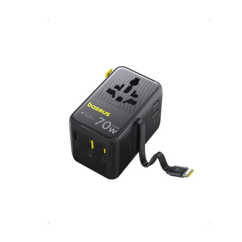 Baseus EnerCore CG11 6-in-1 Universal Travel Adapter with Retractable Cable 70W - Black