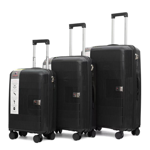 American Luggage ABS Trolley Hard Luggage Set of 3 (20,24,28 Inch) - Black