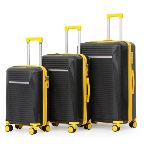American Luggage ABS Trolley Hard Luggage Set of 3 (20,24,28 Inch) - Black/Yellow