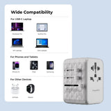 Blupebble Passport 4 GaN III World Travel Adapter with 100W Power, 3 USB-C & 2 USB-A - White