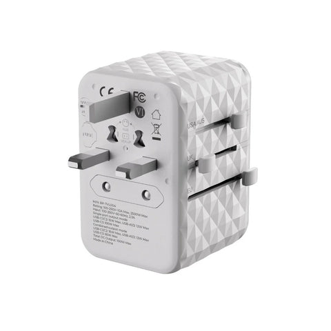 Blupebble Passport 4 GaN III World Travel Adapter with 100W Power, 3 USB-C & 2 USB-A - White