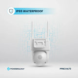 Powerology PPBCHA73, Built-In Solar Pan & Tilt Outdoor Camera - White
