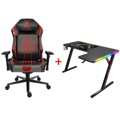 Black Bull Super Pro Gaming Chair with Gamax P201-RB RGB Carbon Fiber Gaming Table 140x100x74cm