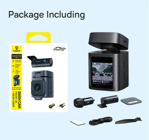 Baseus PrimeTrip VD1 Dash Cam Front 3K + Rear 1080p - Black