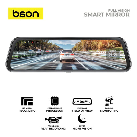 BSON Full Vision Smart Mirror - 2K Front, 1080P Rear Camera & Night Vision
