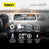 BSON Full Vision Smart Mirror - 2K Front, 1080P Rear Camera & Night Vision