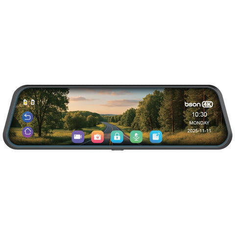 BSON 4K Vision Smart Mirror - 10-inch IPS Touch with ADAS Support