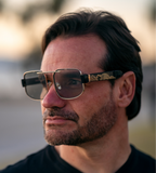 Chamelo Dragon Slider HVL Smart Sunglasses with Polarized Adjustable Tint Lenses - Smoke Glossy Mirror / Black Gold Frame