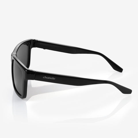 Chamelo Prime Slider HVL Smart Sunglasses with Dual Tint Adjustment & Partial Polarization - Smoke Mirror / Matte Black Frame