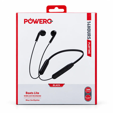سماعة العنق اللاسلكية Powero+ Beats Lite - أسود