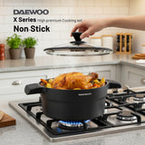 Daewoo X Series Non-Stick Granite Coating Cookware Set Of 11 pcs (32,28,24 cm Pot, 28 cm Pan, 28 cm Casserole), 2 Pcs of Utensil Tools - Black