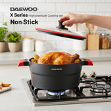 Daewoo X Series 11 Piece Granite Cooking Set (32,28,24 cm Pot, 28 cm Pan, 28 cm Casserole), 2 Pcs of Utensil Tools - Black/Red