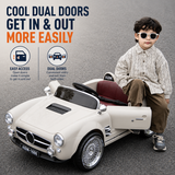 Premium 12V RC Kids Electric Ride-On Retro Car with Parent Remote Control, Music System, LED Lights, Soft Start, USB/AUX, Rechargeable Battery, 30Kg Load Capacity for Ages 3–8